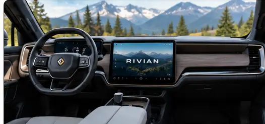 alt text for img Rivian all-weather floor liners being rinsed outdoors during interior cleaning.